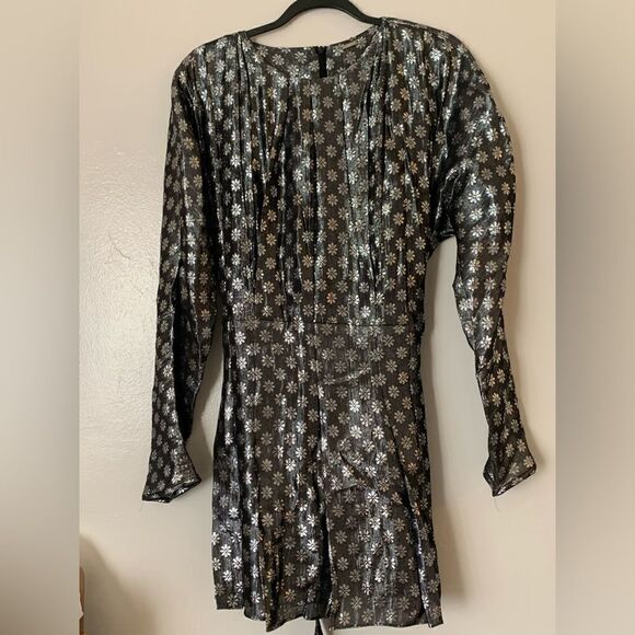 Dodo Bar Or floral jacquard silk lurex  silver metallic mini dress size 10, NWT - Picture 6 of 12